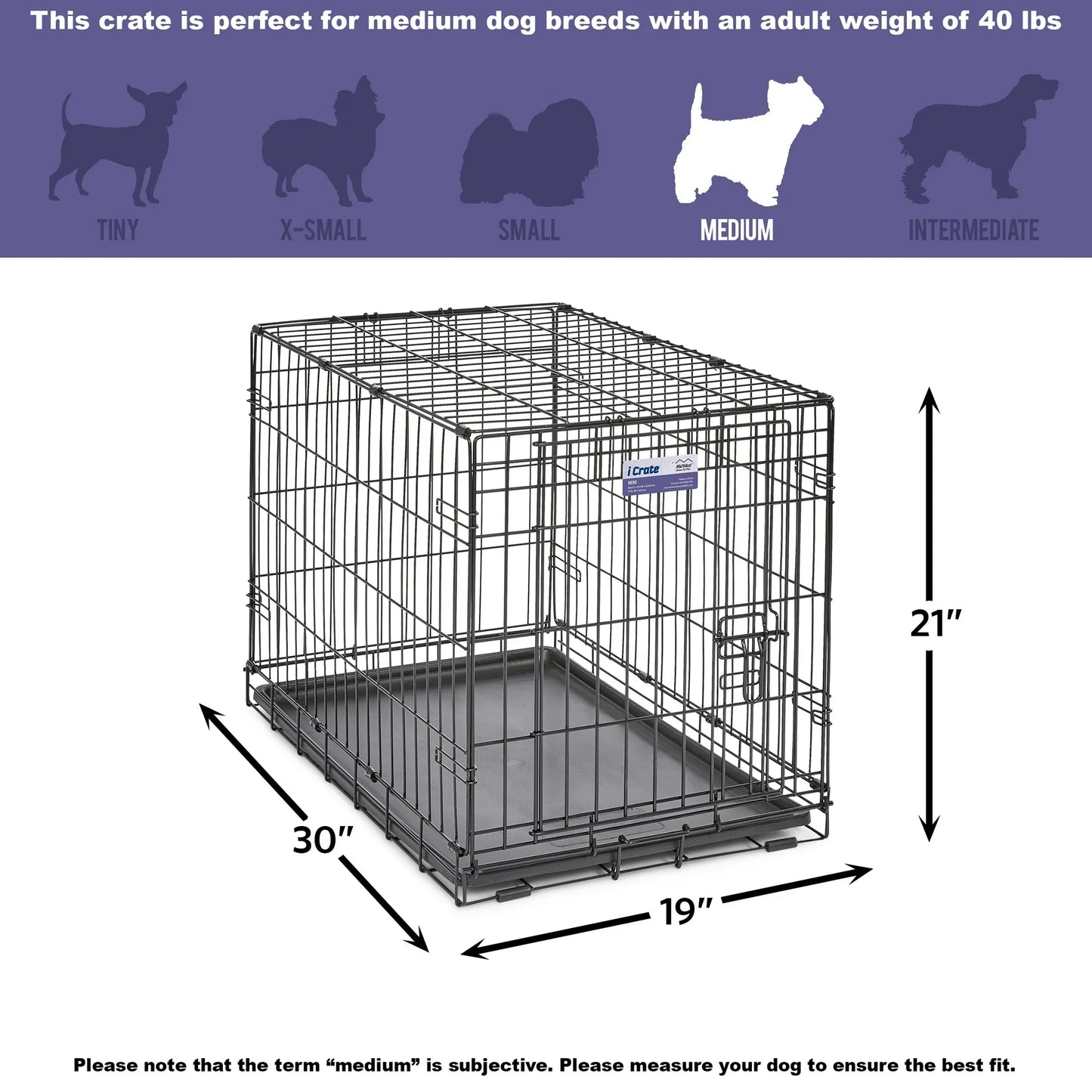 MidWest Single/Double Door iCrate Metal Dog Crate, Includes Leak-Proof Pan, Divider Panel; 22/24/30/36/42/48-inch