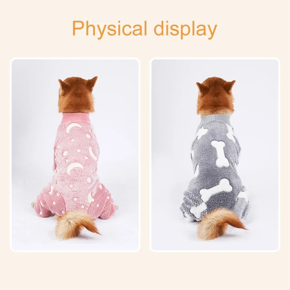Soft Dog Pajama 4 Legged Warm Fleece Stretchable Dog Pajamas Onesie Pet Pjs Full Body Cover Dog Jumpsuit Clothing