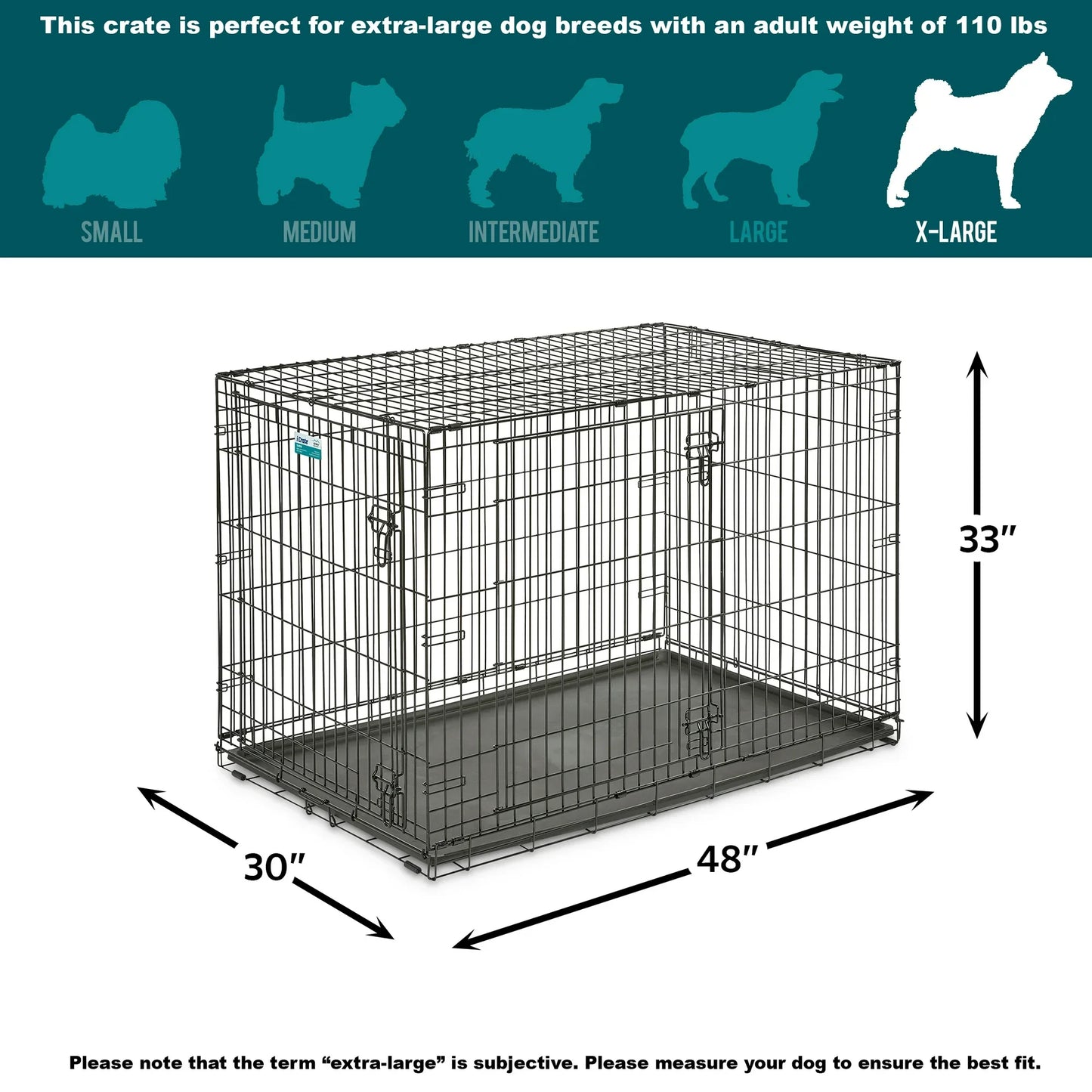 MidWest Single/Double Door iCrate Metal Dog Crate, Includes Leak-Proof Pan, Divider Panel; 22/24/30/36/42/48-inch